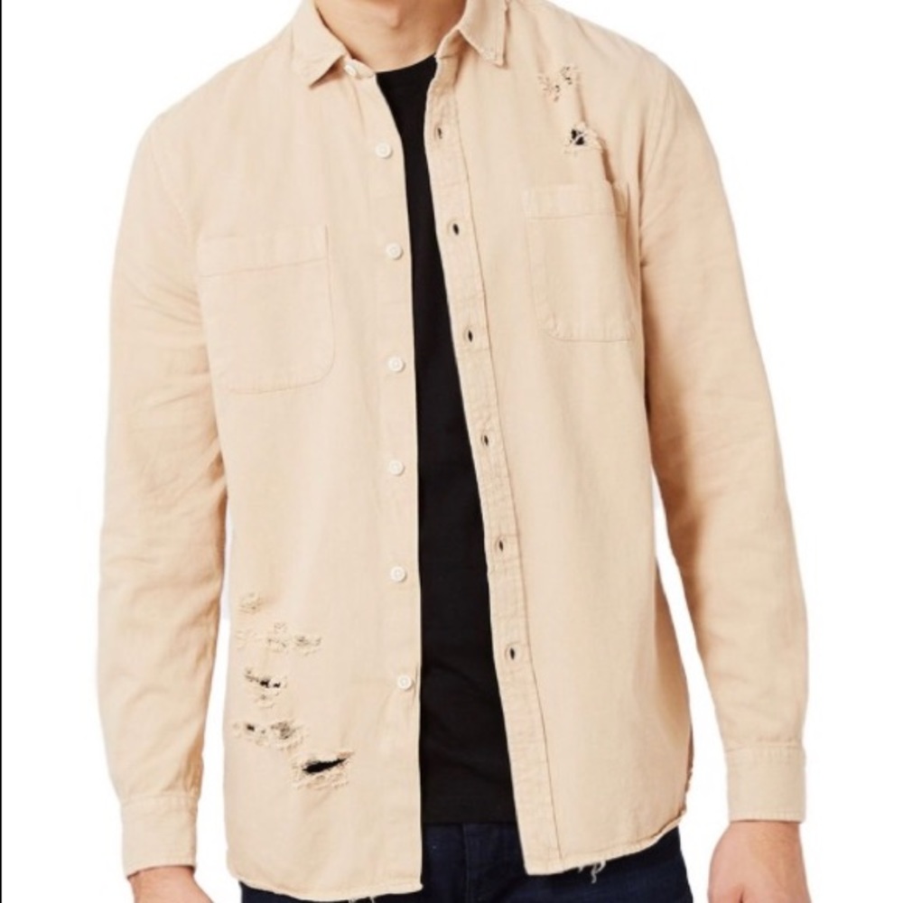 Topman Distressed Twill Shirt Sz S